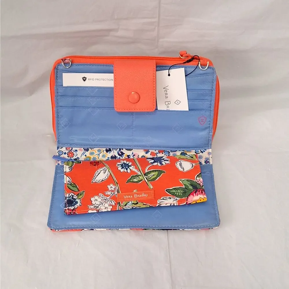 Vera Bradley RFID Iconic Deluxe All Together Crossbody Coral Floral - Picture 4 of 11